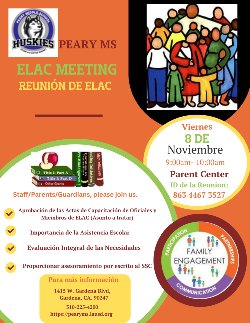 Únase a nosotros para la reunión de ELAC de noviembre.